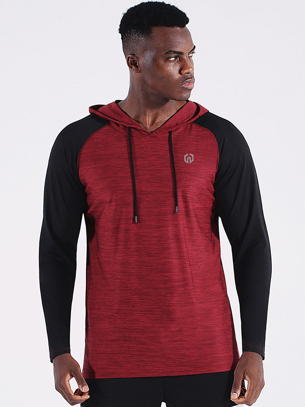 NELEUS Men's Running Shirt Long Sleeve Workout Shirts with Hoods,5102,3 Pack,Dark Grey/Slate Grey/Red,Medium