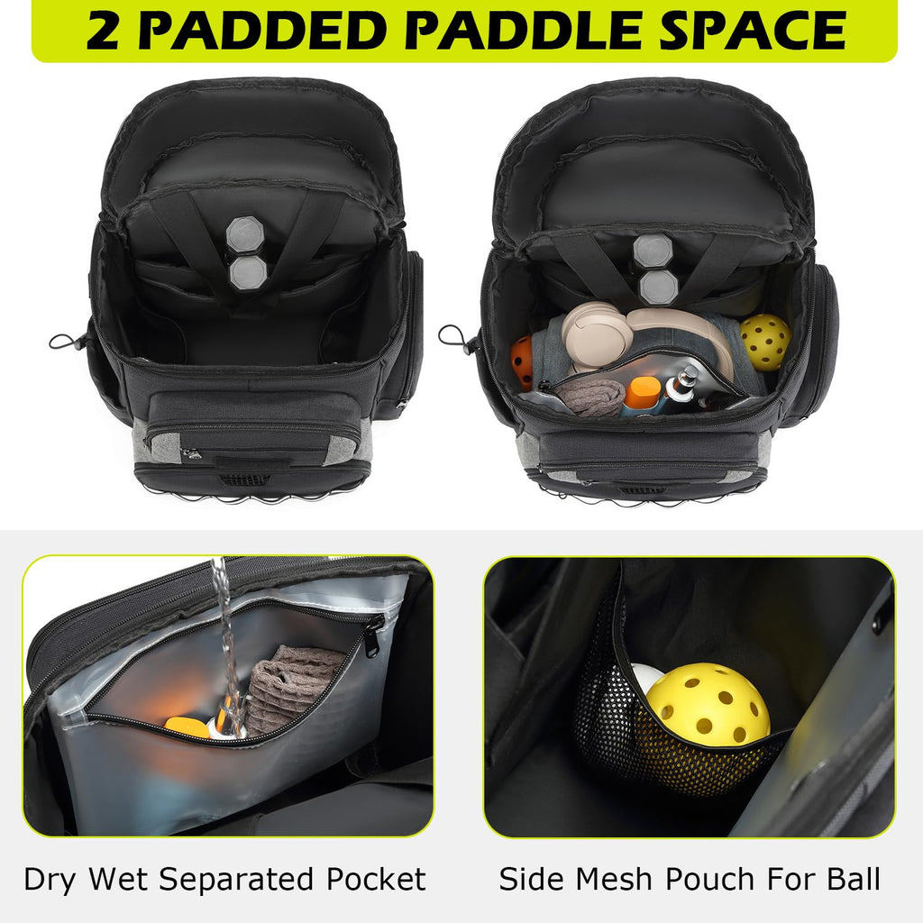 HAMBOLY Pickleball Bag for Men & Women, Large Pickleball Backpack with Shoes Compartment and Cooler, Fence Hook Design