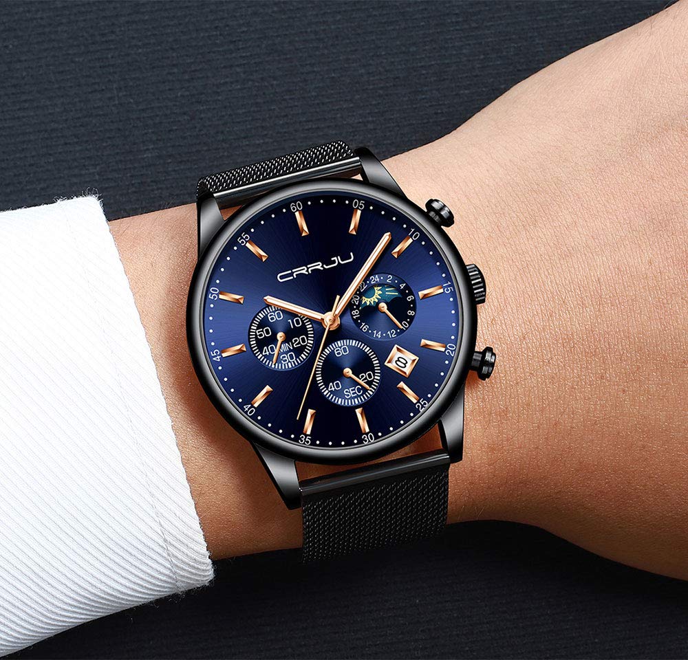 CRRJU Mens Watches Fashion Date Chronograph Watch Men Waterproof 30M Sports Quartz Watches