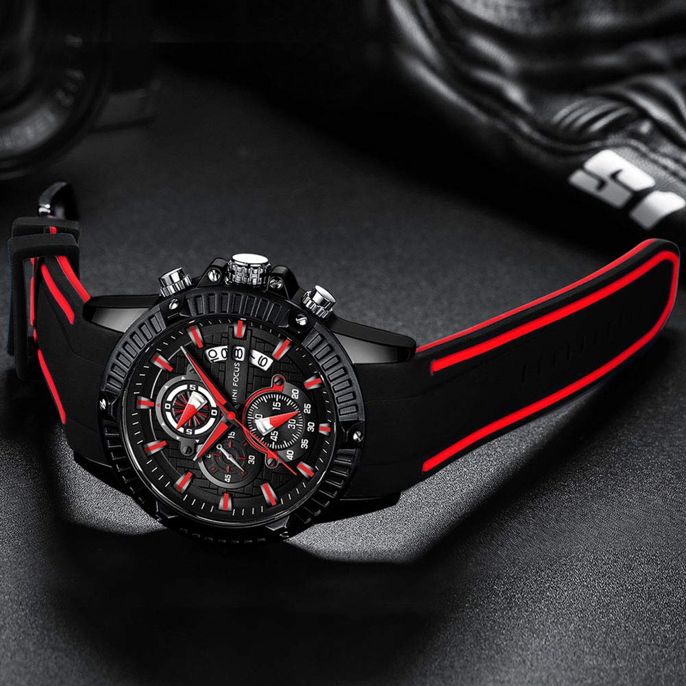 Men Watch, MINIFOCUS Chronograph Waterproof Sport Analog Quartz Watches Silicon Strap Fashion Wristwatch for Men