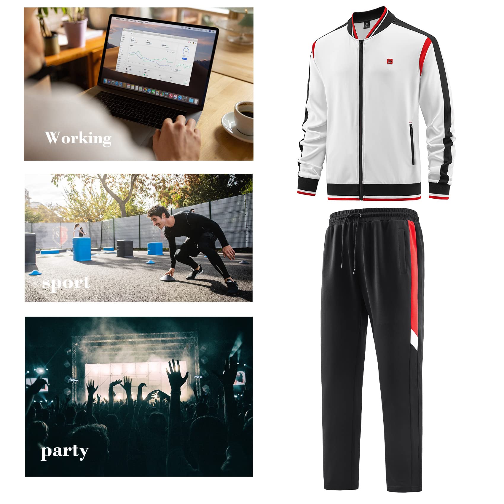 W JIANWANG Mens Track Suits 2 Piece Tracksuits Sweatsuits Set Jogging Suit Fashion Casual Workout Running Sports Jacket and Pants Outfits White JW-140-L