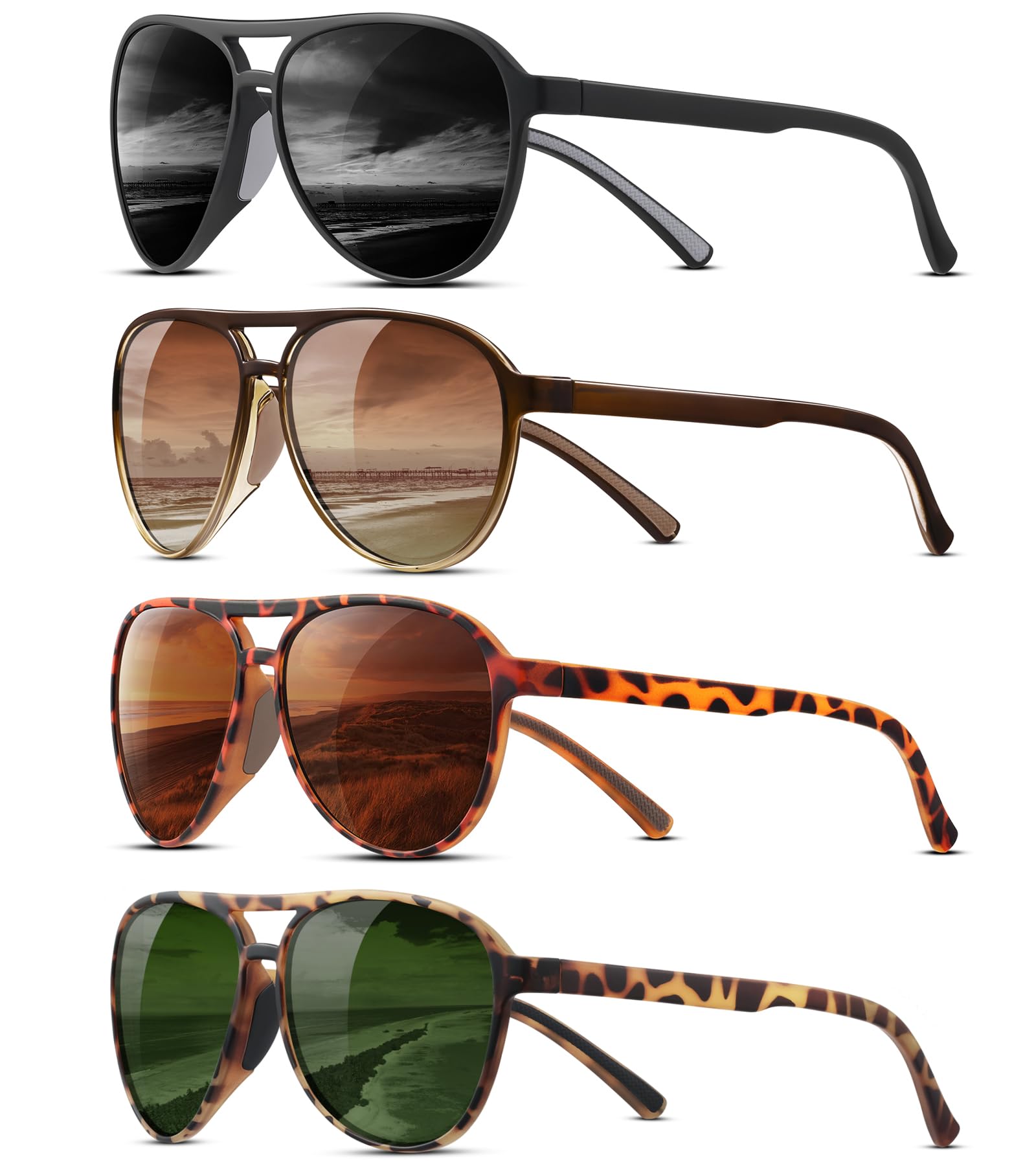 KUGUAOK 4PACK Polarized Aviator Sunglasses for Women Men Sports Style UV400 Protection Running Sun Glasses Vintage Trendy Shades-AA