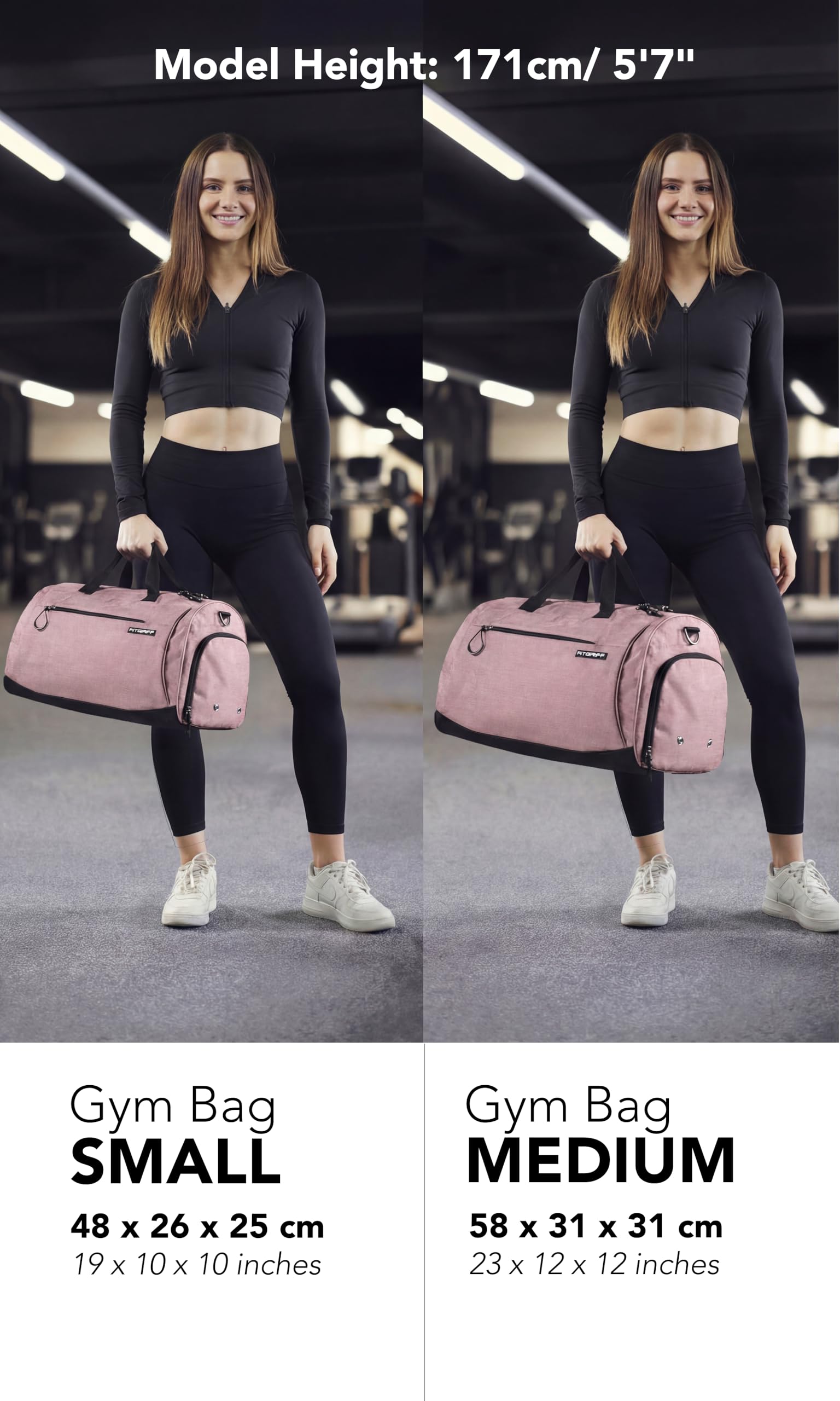 Fitgriff® Gym Bag for Men & Women with Shoe & Wet Compartment - Duffle Bag for Travel, Sports, Fitness & Workout (Pink, 23 x 12 x 12″ (M))