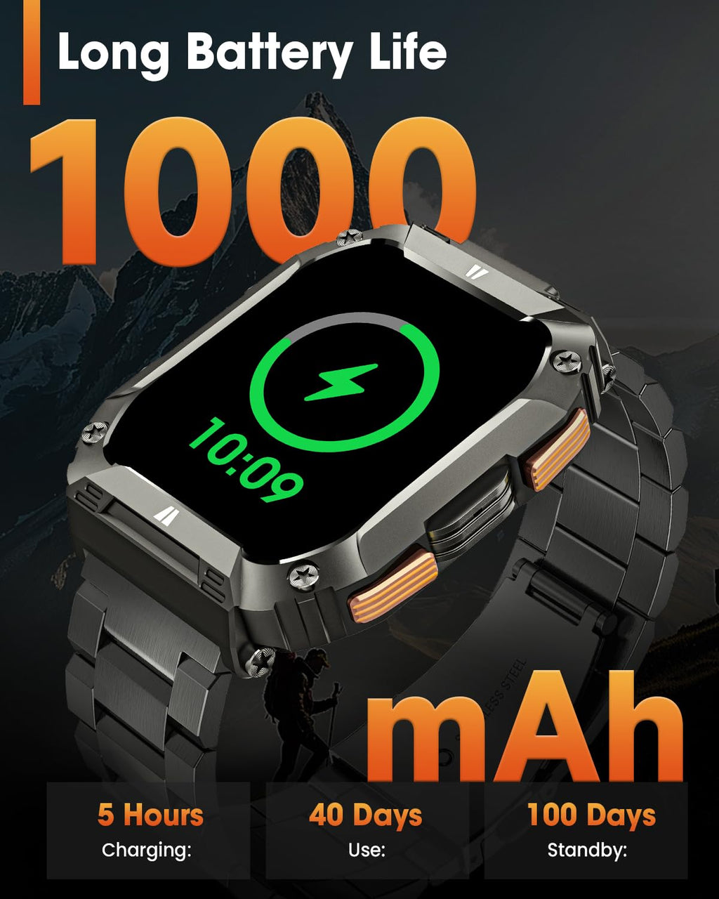 Military Smart Watches for Men, 1.95'' Smart Watch with 100 Days Battery/Flashlight, Fitness Tracker Watch with Heart Rate/Sleep Monitor/100+ Sports Mode,5 ATM Rugged Smartwatch for Android and iPhone