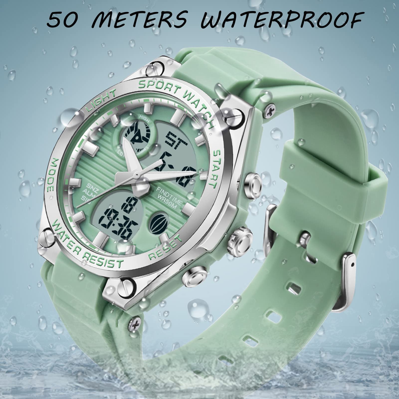 findtime Womens Digital Watch Sport Waterproof Watch Analog Military Tactical Watches LED Backlight Alarm Stopwatch Wrist Watches