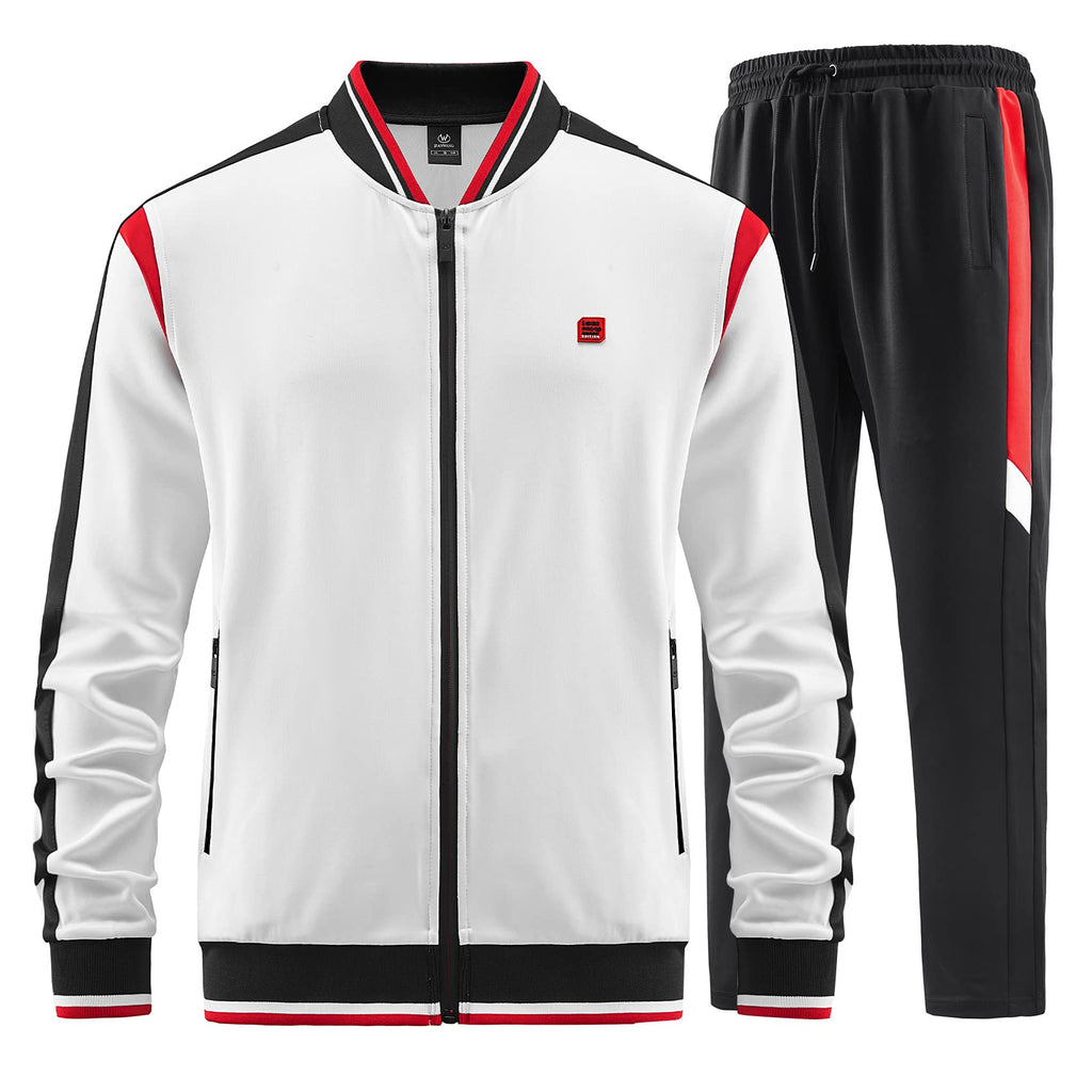 W JIANWANG Mens Track Suits 2 Piece Tracksuits Sweatsuits Set Jogging Suit Fashion Casual Workout Running Sports Jacket and Pants Outfits White JW-140-L