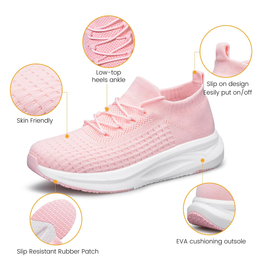 Womens Slip on Walking Shoes Comfort Lightweight Breathable Sock Shoe Non-Slip Mesh Casual Fashion Tennis Running Sneakers Pink Size 9