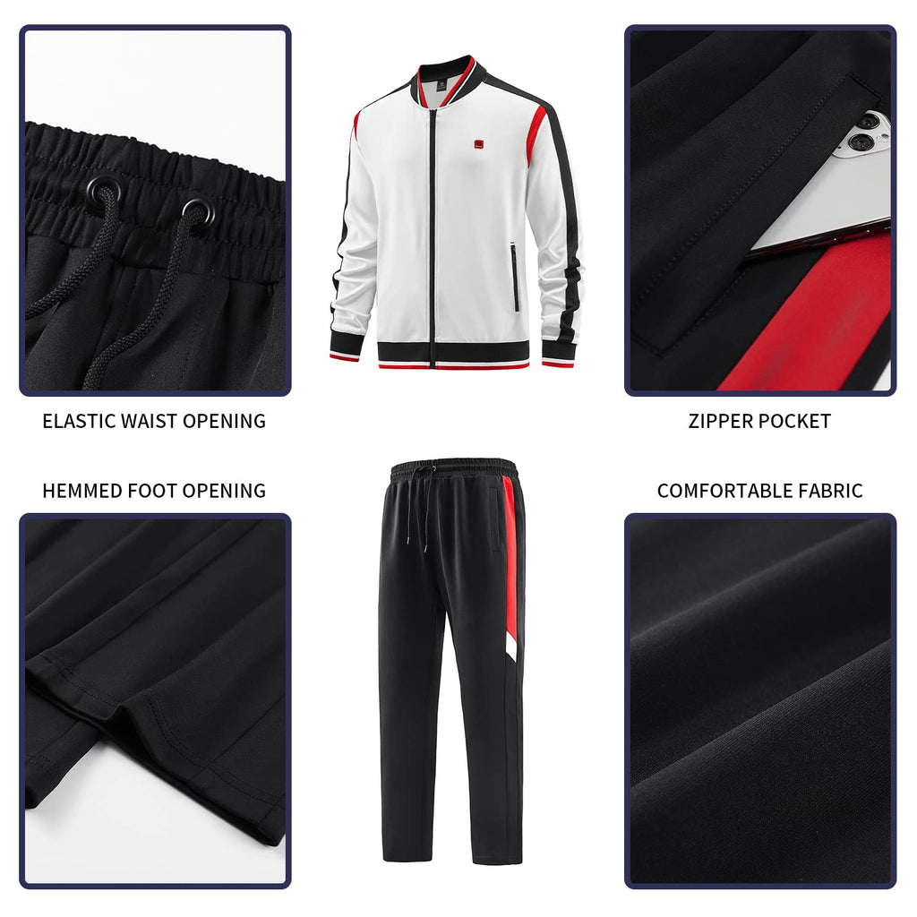 W JIANWANG Mens Track Suits 2 Piece Tracksuits Sweatsuits Set Jogging Suit Fashion Casual Workout Running Sports Jacket and Pants Outfits White JW-140-L