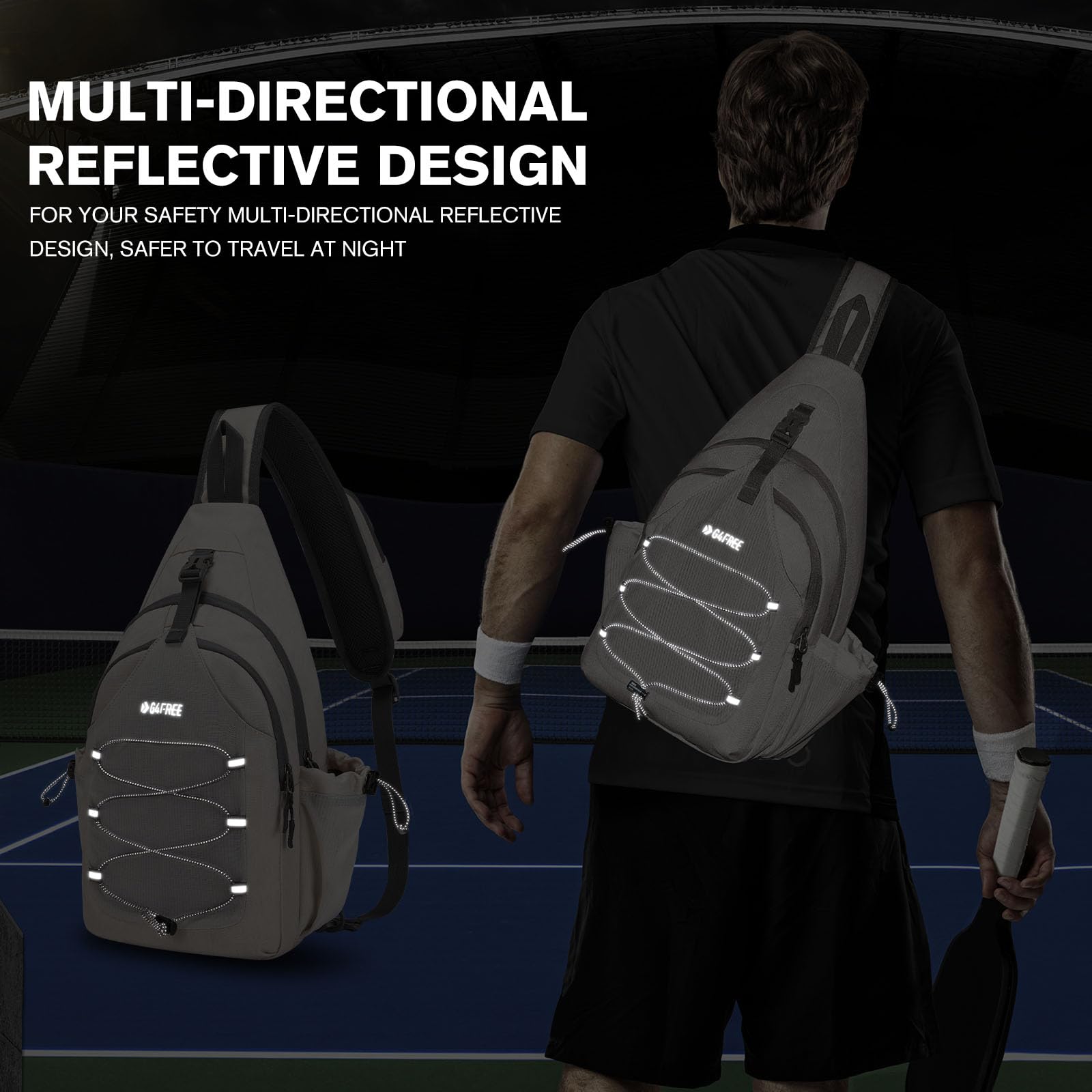G4Free Pickleball Bag Sport Tennis Sling Bag Lightweight Pickleball Paddle Bag, Ivory, L