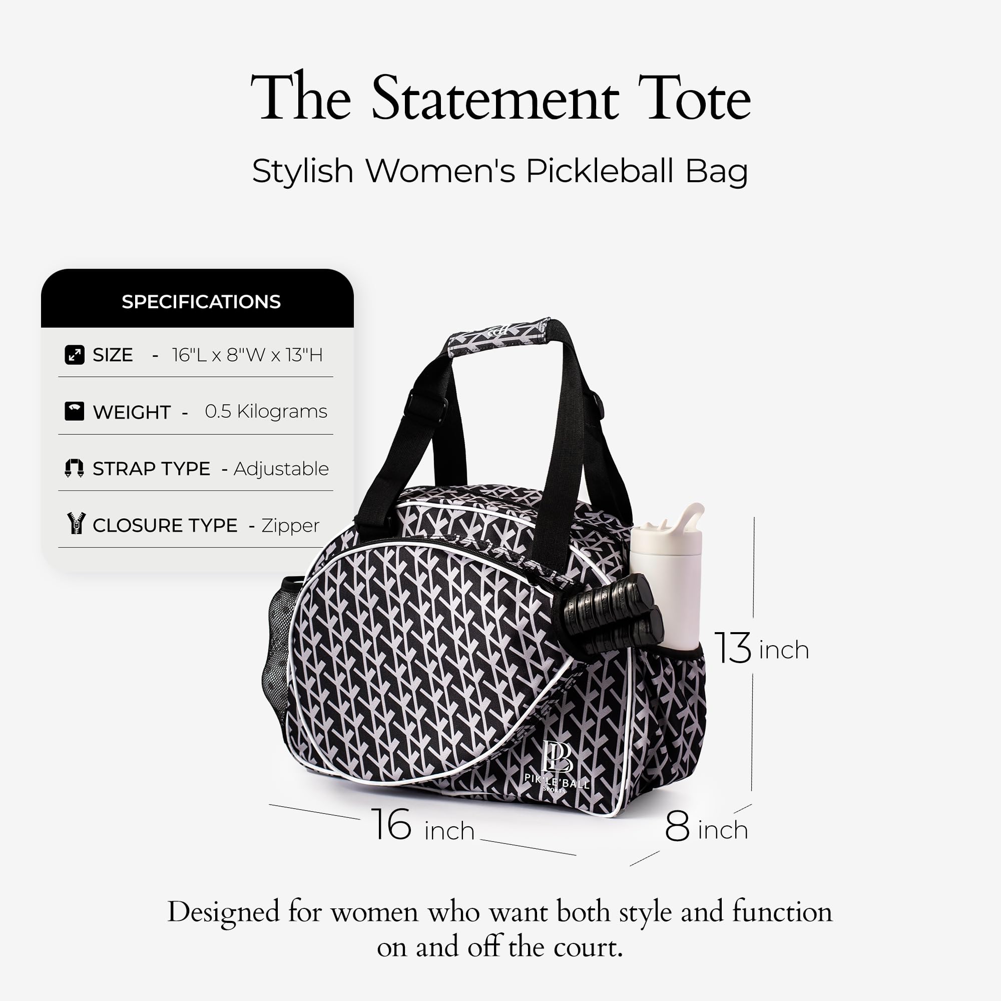Pik’le’Ball Sport Premium Women's Pickleball Bag – Stylish and Versatile Sports Bag with Water Bottle Holder, Padded Paddle Pocket, and Spacious Design (fits 2+ Paddles!)