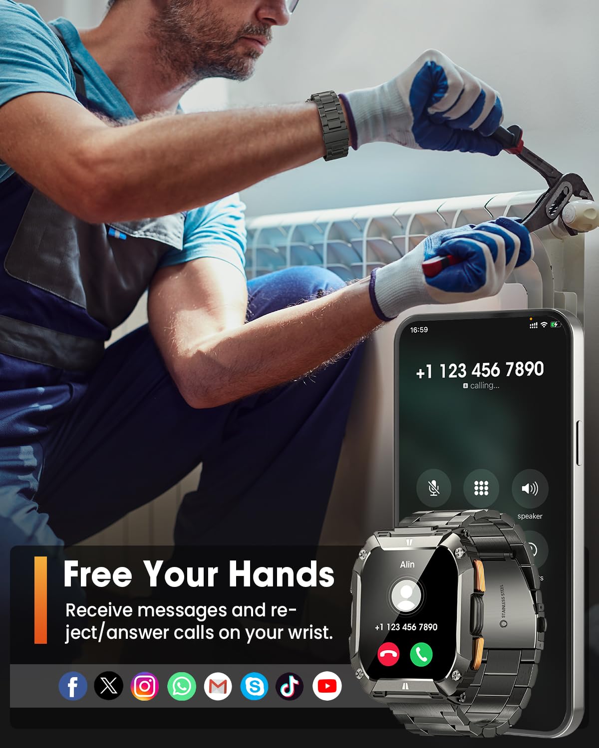 Military Smart Watches for Men, 1.95'' Smart Watch with 100 Days Battery/Flashlight, Fitness Tracker Watch with Heart Rate/Sleep Monitor/100+ Sports Mode,5 ATM Rugged Smartwatch for Android and iPhone