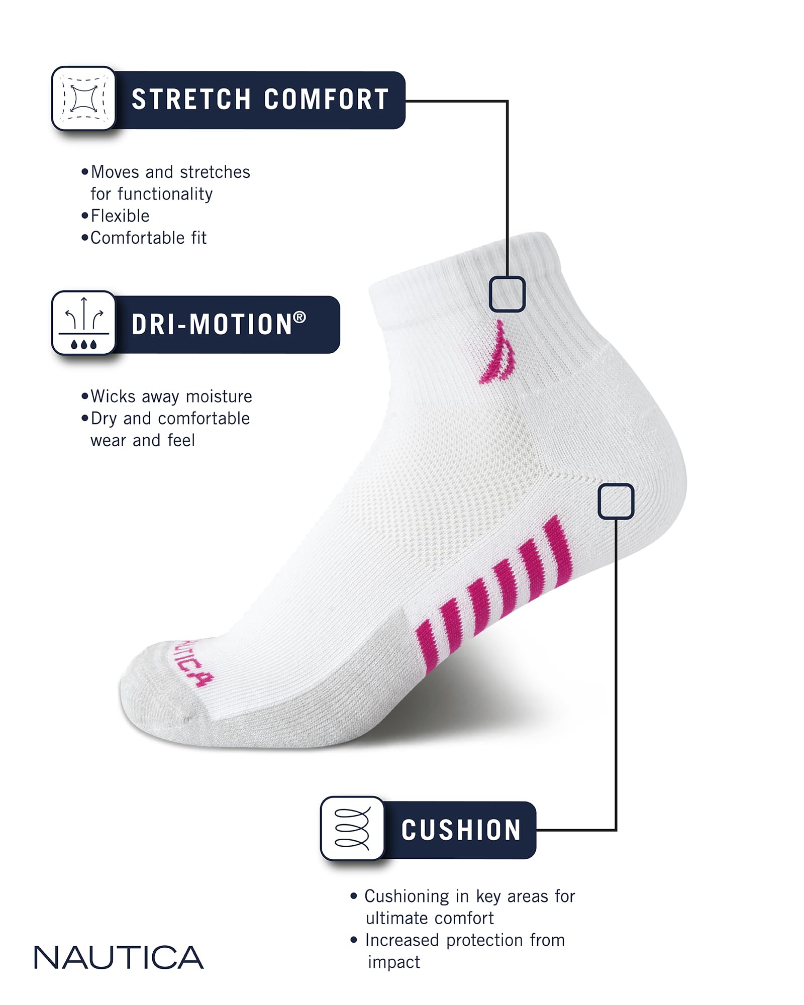 Nautica Womens Quarter Socks - 6 Pack Cushioned Moisture Wicking Athletic Socks for Women for Gym, Running, Sports (4-10), Size 4-10, Neutral Assorted