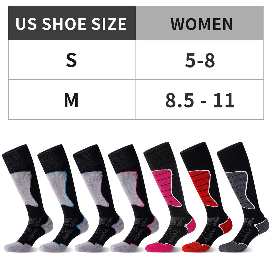 CS CELERSPORT Women's Merino Wool Ski Socks, 2 Pack Thermal Warm Winter Thick Knee High Snowboarding Skiing Socks, Black+Dark Grey, Medium