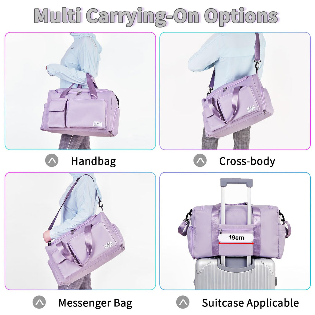 FIORETTO Women's Gym Duffle Bag with Shoes Compartment, 37L Capacity, Ideal for Travel, Gym, Sports, Duffel, Weekender, Lavender