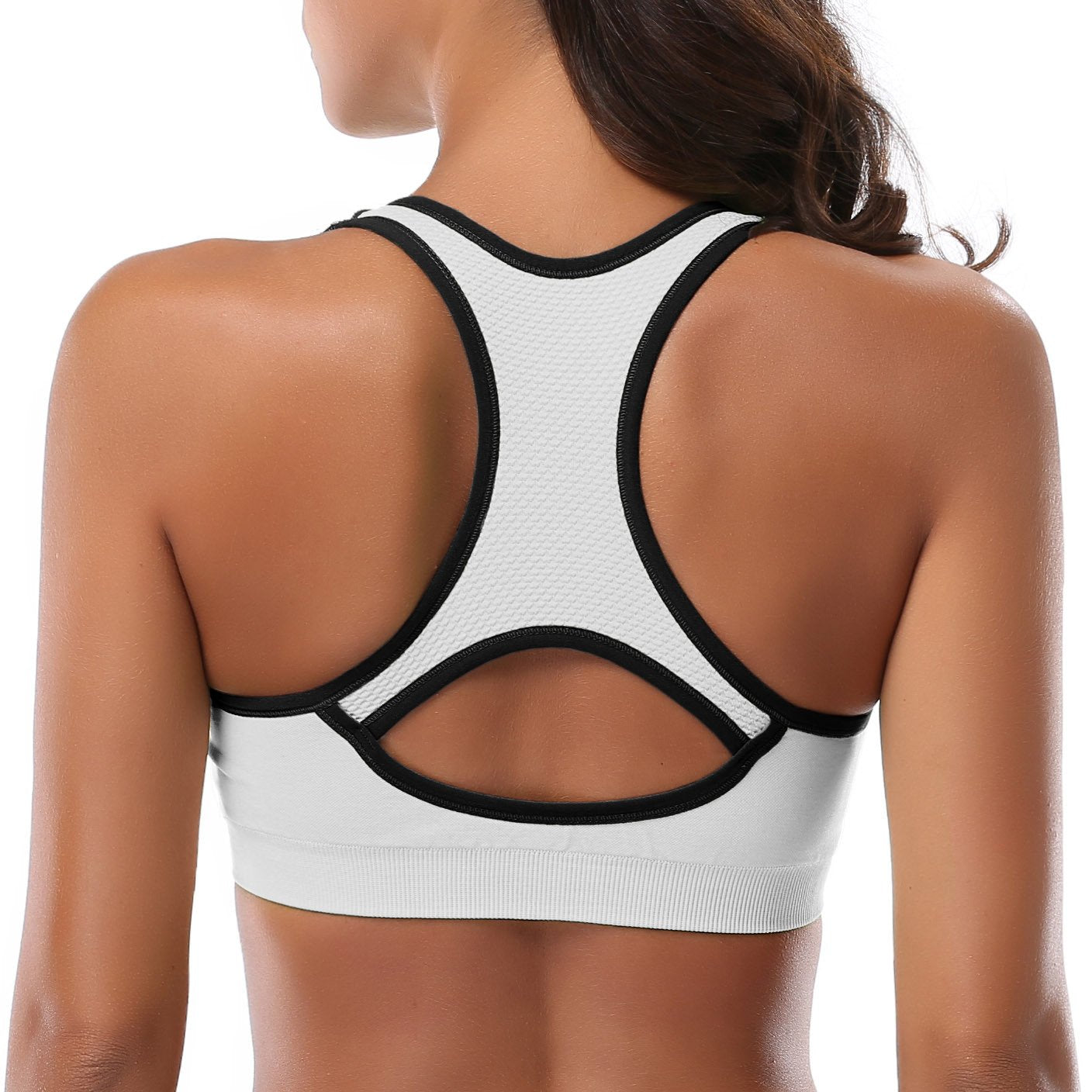 MIRITY Women Racerback Sports Bras - High Impact Workout Gym Activewear Bra Pack of 3 Color Black Grey White Size L