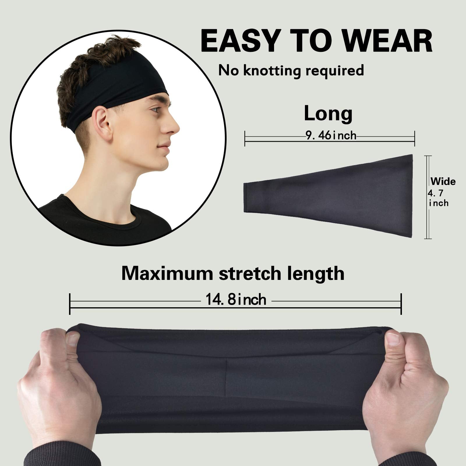 Pilamor Sports Headbands for Men (5 Pack),Moisture Wicking Workout Headband, Sweatband Headbands for Running,Cycling,Football, Yoga,Hairband for Women and Men(Gray, Green, White, Blue, Black)