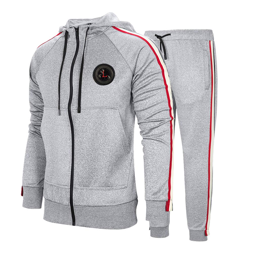 DUOFIER Men's Activewear Full Zip Warm Tracksuit Sports Set Casual Sweat Suit, Gray-L