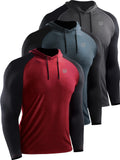 NELEUS Men's Running Shirt Long Sleeve Workout Shirts with Hoods,5102,3 Pack,Dark Grey/Slate Grey/Red,Medium
