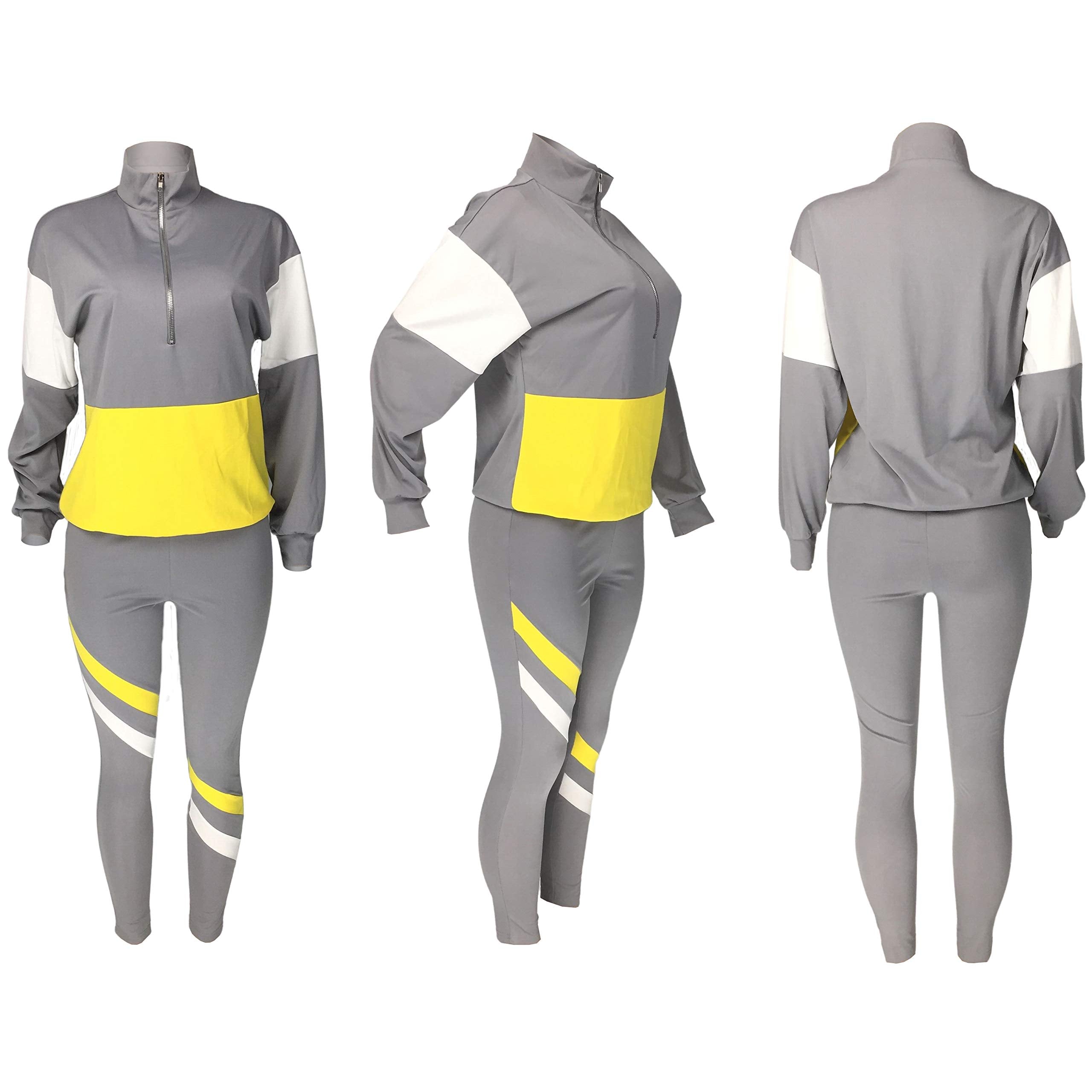 EOSIEDUR Women's Two Piece Outfits Zip Top Jacket and Elastic Waistband Pant Women Sweatsuit Tracksuit Sets, Gray L