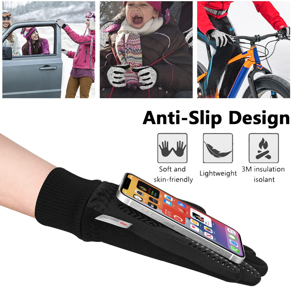 MOREOK Winter Gloves for Men/Women -10°F 3M Thinsulate Warm Touch Screen Snow Ski Bicycle Bike Gloves for Driving/Cycling/Running/Hiking-Black-XL