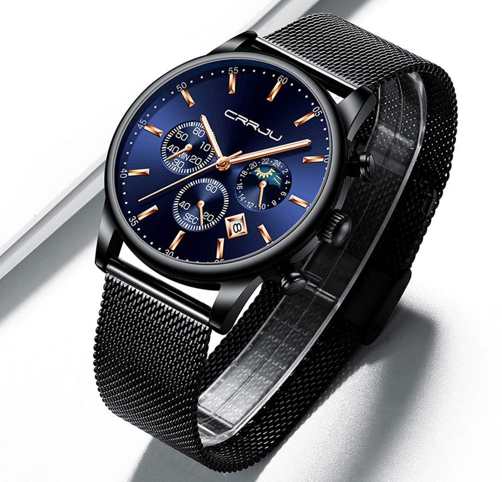CRRJU Mens Watches Fashion Date Chronograph Watch Men Waterproof 30M Sports Quartz Watches