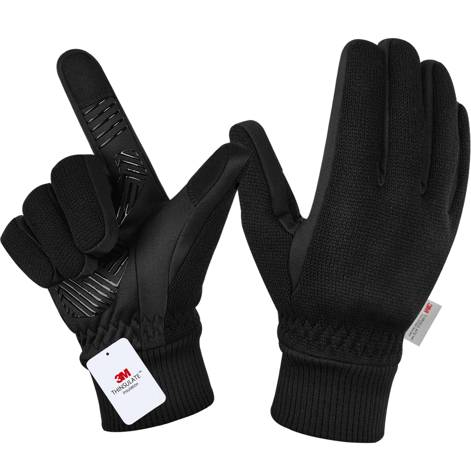 MOREOK Winter Gloves for Men/Women -10°F 3M Thinsulate Warm Touch Screen Snow Ski Bicycle Bike Gloves for Driving/Cycling/Running/Hiking-Black-XL