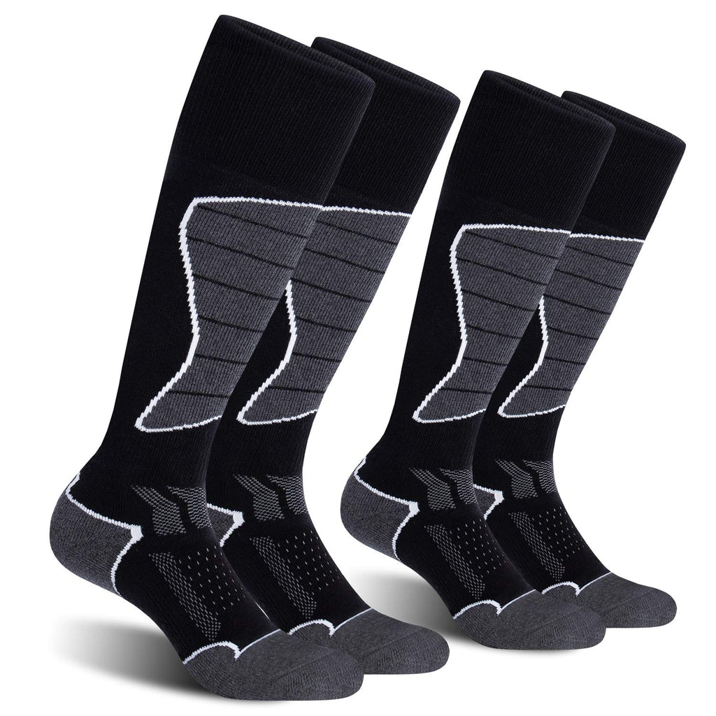 CS CELERSPORT Women's Merino Wool Ski Socks, 2 Pack Thermal Warm Winter Thick Knee High Snowboarding Skiing Socks, Black+Dark Grey, Medium