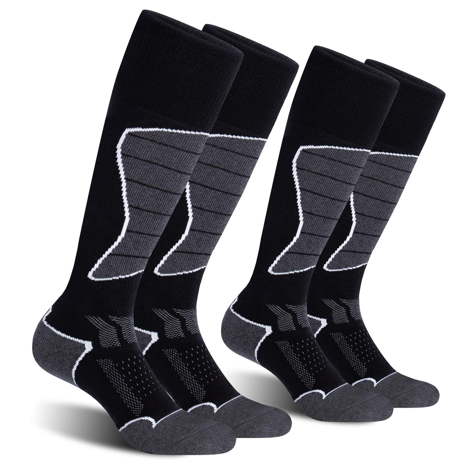 CS CELERSPORT Women's Merino Wool Ski Socks, 2 Pack Thermal Warm Winter Thick Knee High Snowboarding Skiing Socks, Black+Dark Grey, Medium