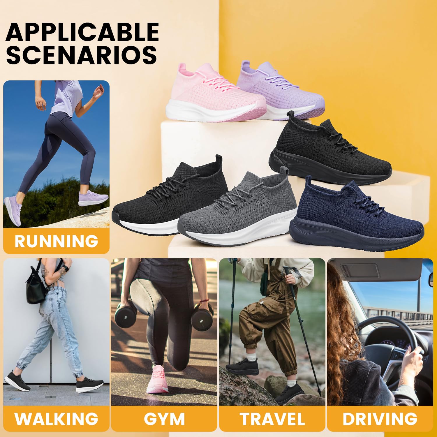 Womens Slip on Walking Shoes Comfort Lightweight Breathable Sock Shoe Non-Slip Mesh Casual Fashion Tennis Running Sneakers Pink Size 9