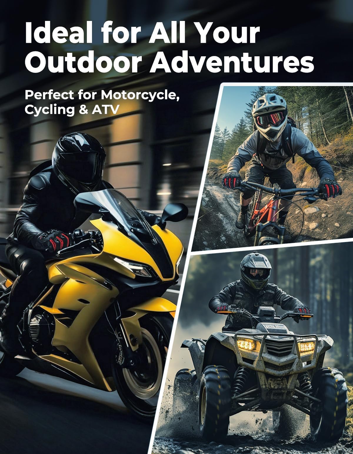 KEMIMOTO Motorcycle Gloves for Men, Touchscreen Cycling Gloves for Outdoor Sports On-Road Off-Road Mountain Motorcycle Motorcross Motorbike Dirt Bike Bicycle Racing ATV UTV