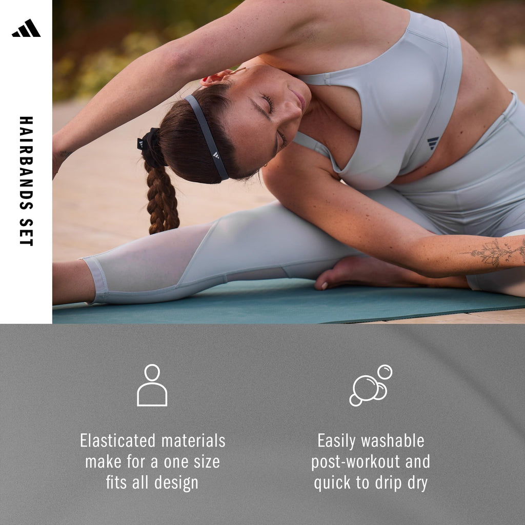 adidas Hairband Set - 6 Thin - Neutral Multi- Grey, White, Clay, Olive, Red, Navy