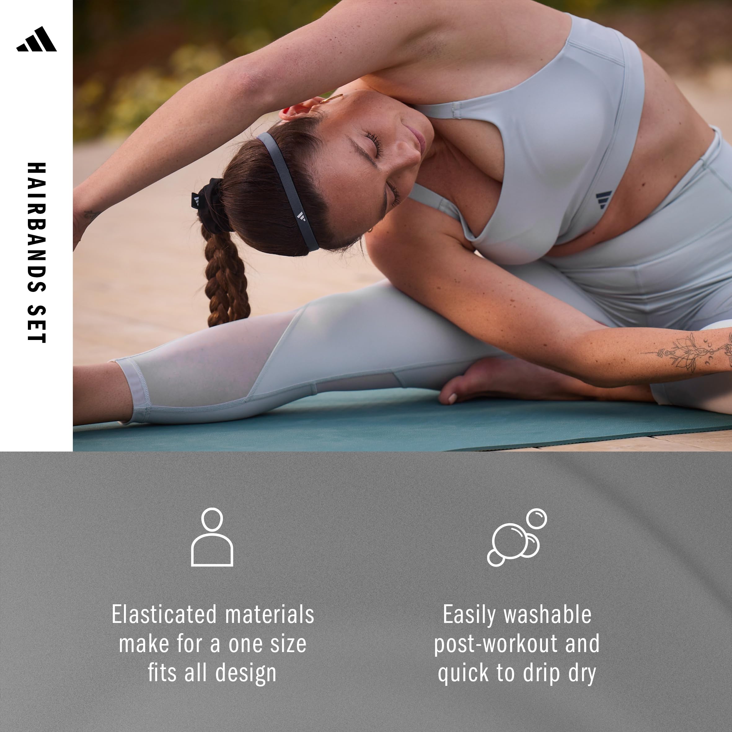 adidas Hairband Set - 6 Thin - Neutral Multi- Grey, White, Clay, Olive, Red, Navy