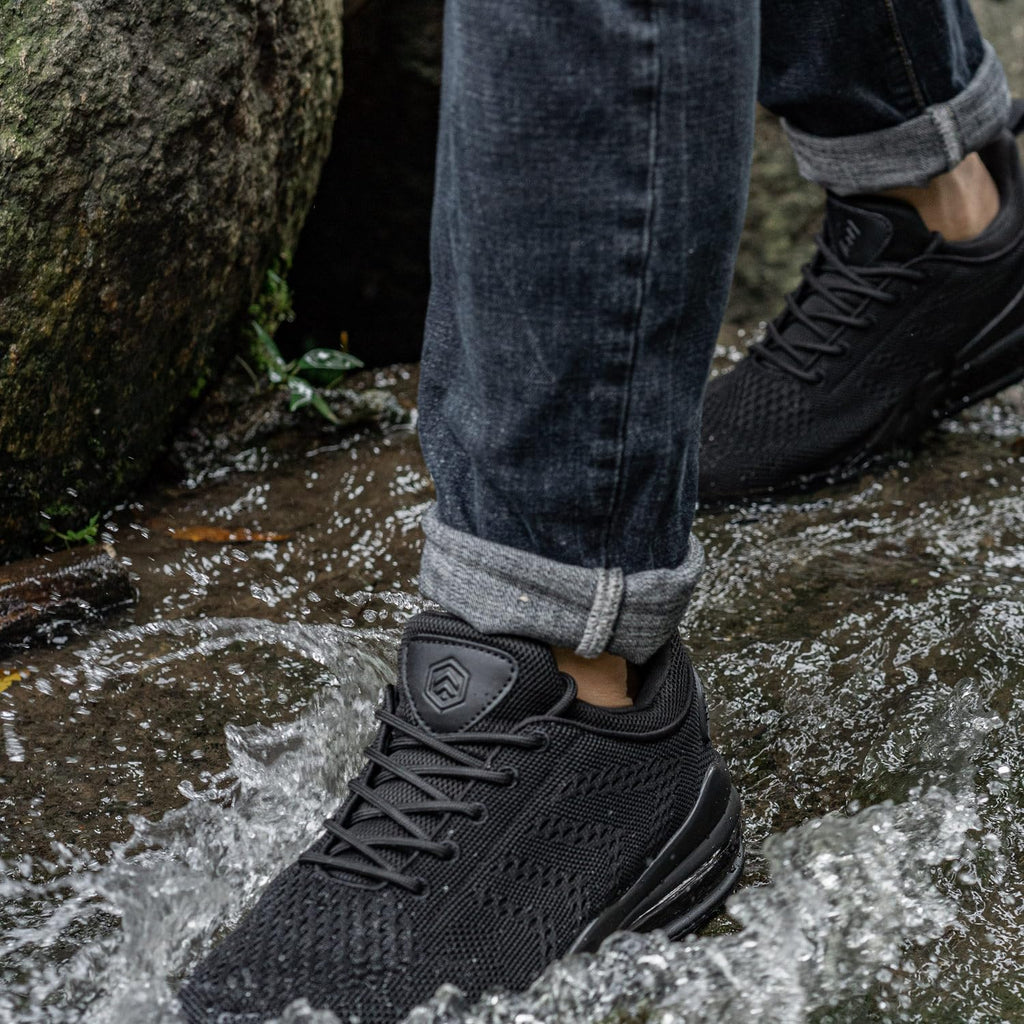 LARNMERN Men Non Slip Work Sneakers Water Resistant Food Service Zapatos Trabajo Antideslizantes Walking Shoes Waterproof Shoes Slip-on, Black 11.5
