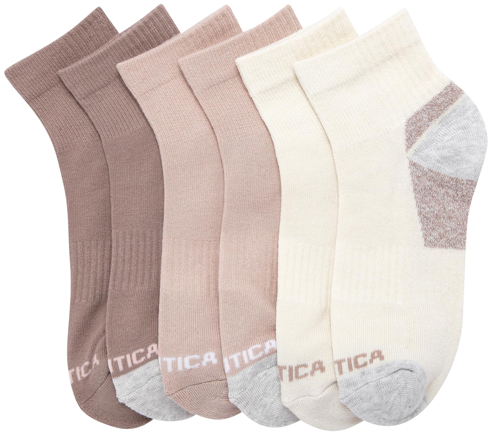 Nautica Womens Quarter Socks - 6 Pack Cushioned Moisture Wicking Athletic Socks for Women for Gym, Running, Sports (4-10), Size 4-10, Neutral Assorted