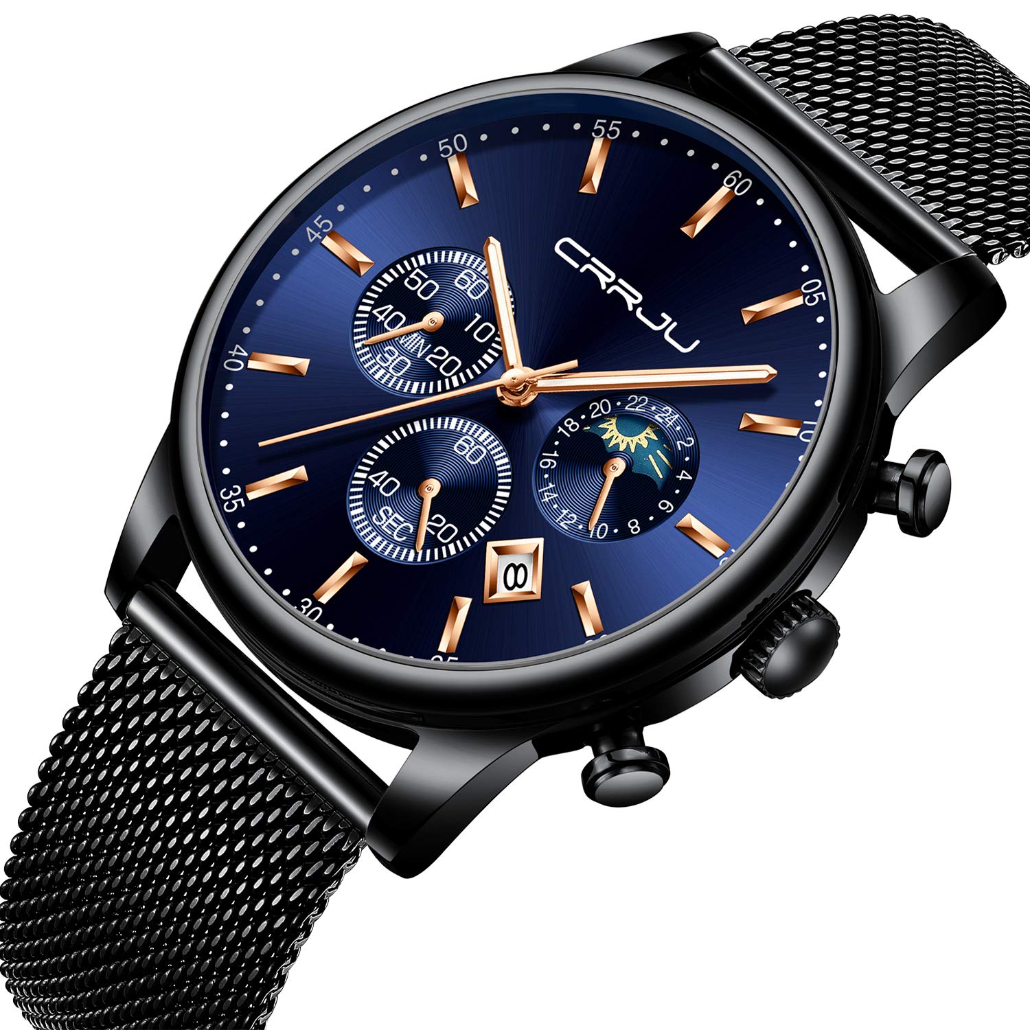 CRRJU Mens Watches Fashion Date Chronograph Watch Men Waterproof 30M Sports Quartz Watches