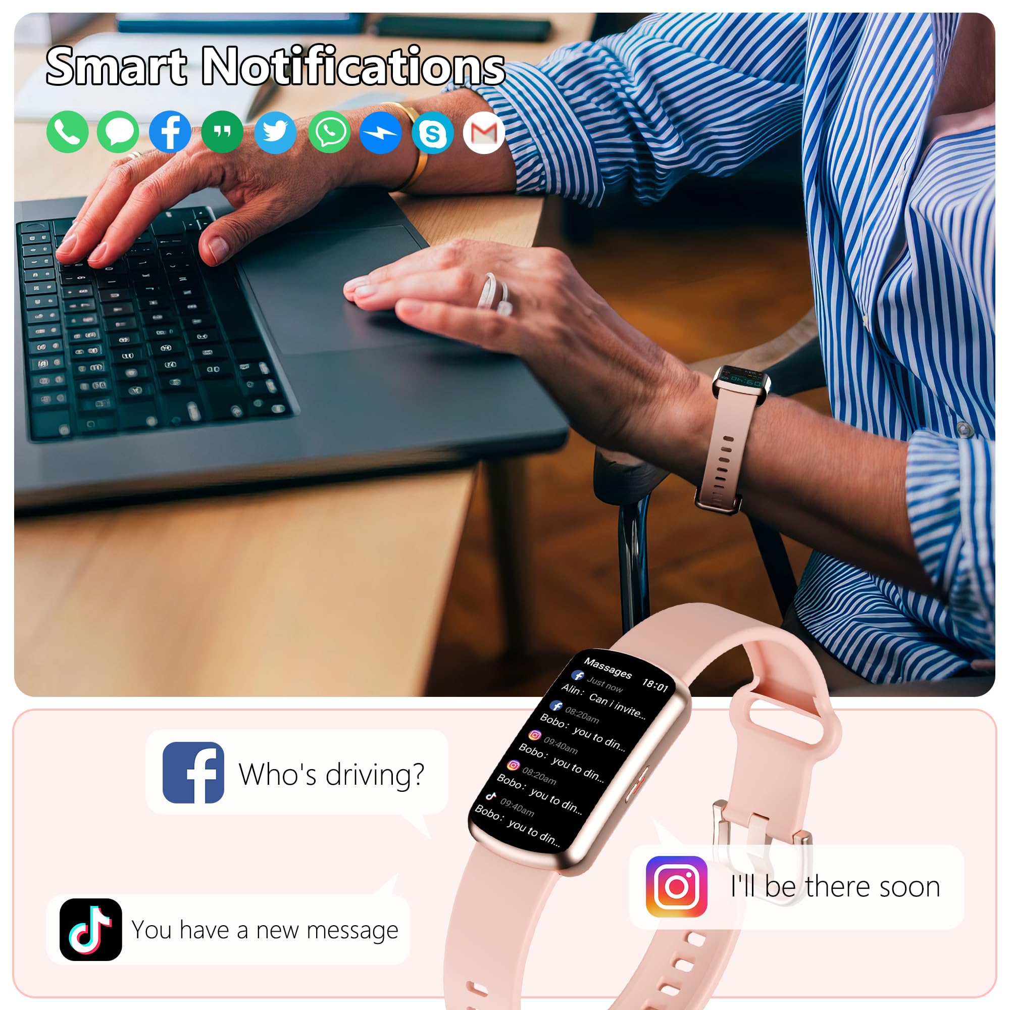 JYUAJOI Health Fitness Tracker, Smart Watch with 24/7 Heart Rate and Blood Pressure Monitor, Activity Tracker with Blood Oxygen, 120 Sport Mode Waterproof Sleep Tracker for Women Men (Pink)