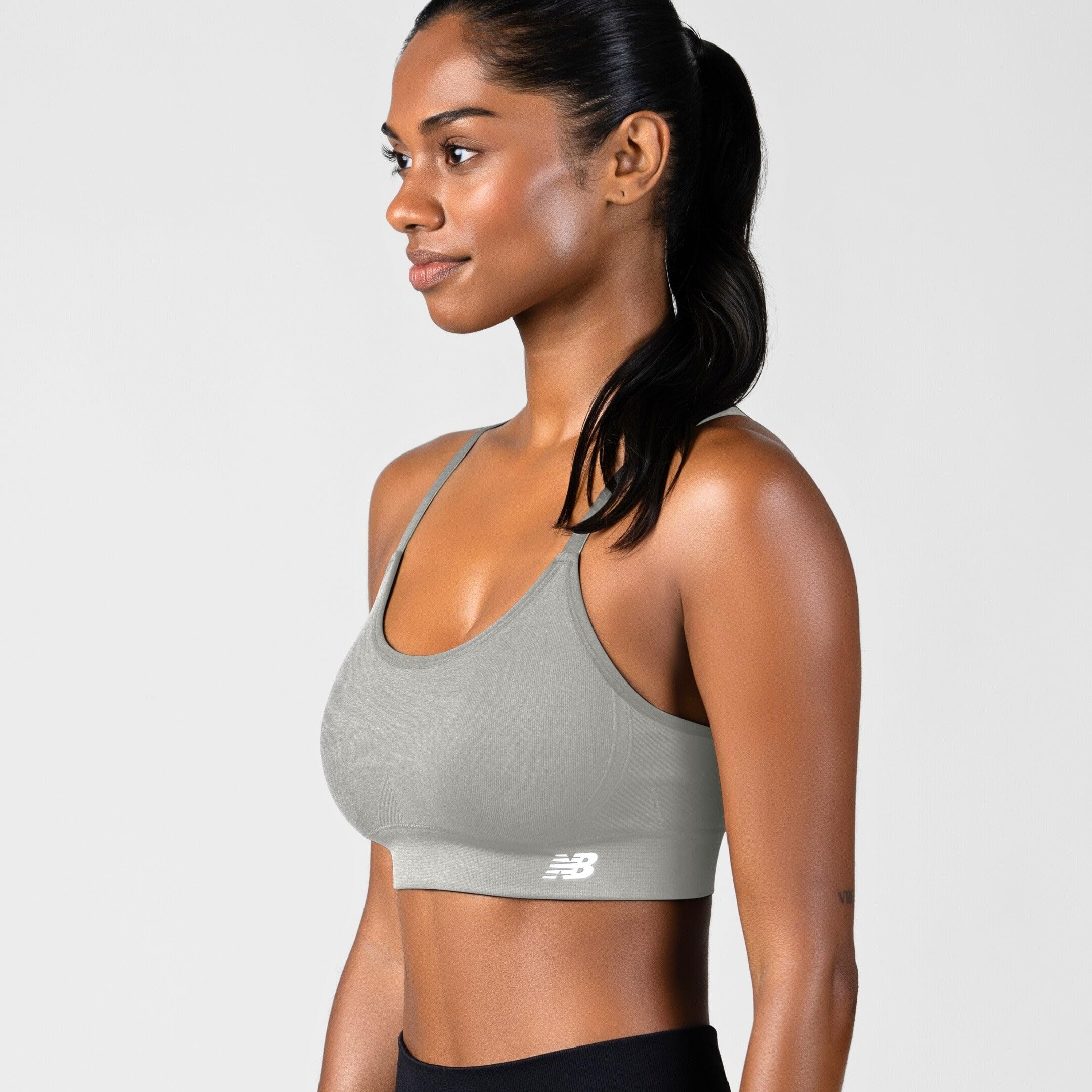 New Balance Women's Sports Bras 3 Pack, Seamless Cami Removable Pads, Medium Impact Gym Bra for Women, Multicolor Pack, L
