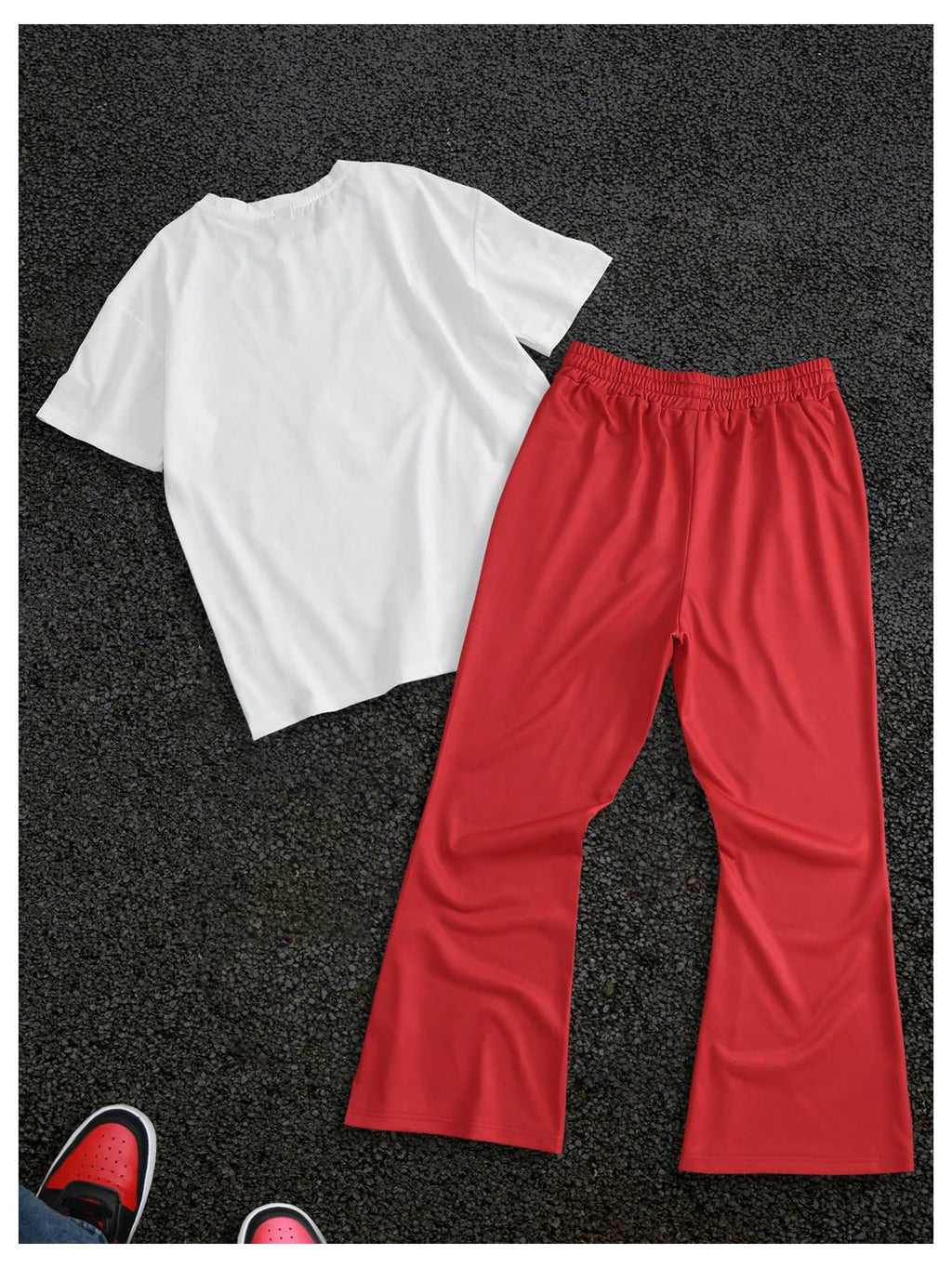 VIPWOLF Men's 2 Piece Outfits Short Sleeve Letter Graphic Tees and Drawstring Flared Sweatpants Tracksuits Set White and Red X-Large