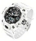 Gosasa Womens Digital Sports Watch 5ATM Waterproof Watch LED Light Large Face Analog Multifunctional Wrist Watches with Alarm Stopwatch Calendar Hourly Chime (White)