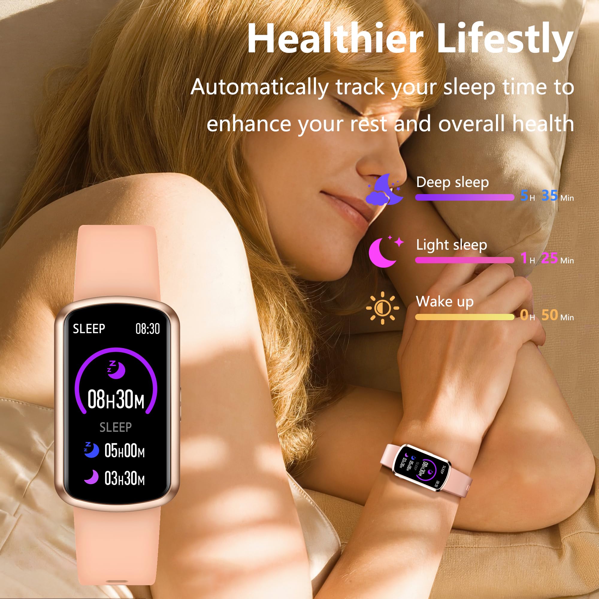 JYUAJOI Health Fitness Tracker, Smart Watch with 24/7 Heart Rate and Blood Pressure Monitor, Activity Tracker with Blood Oxygen, 120 Sport Mode Waterproof Sleep Tracker for Women Men (Pink)