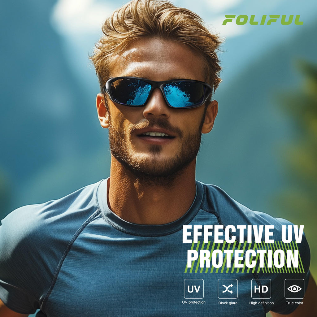 Foliful 3 Pack Polarized Sports Sunglasses for Men, Mens Sunglasses Wrap Around UV400 Protection for Cycling Fishing Driving