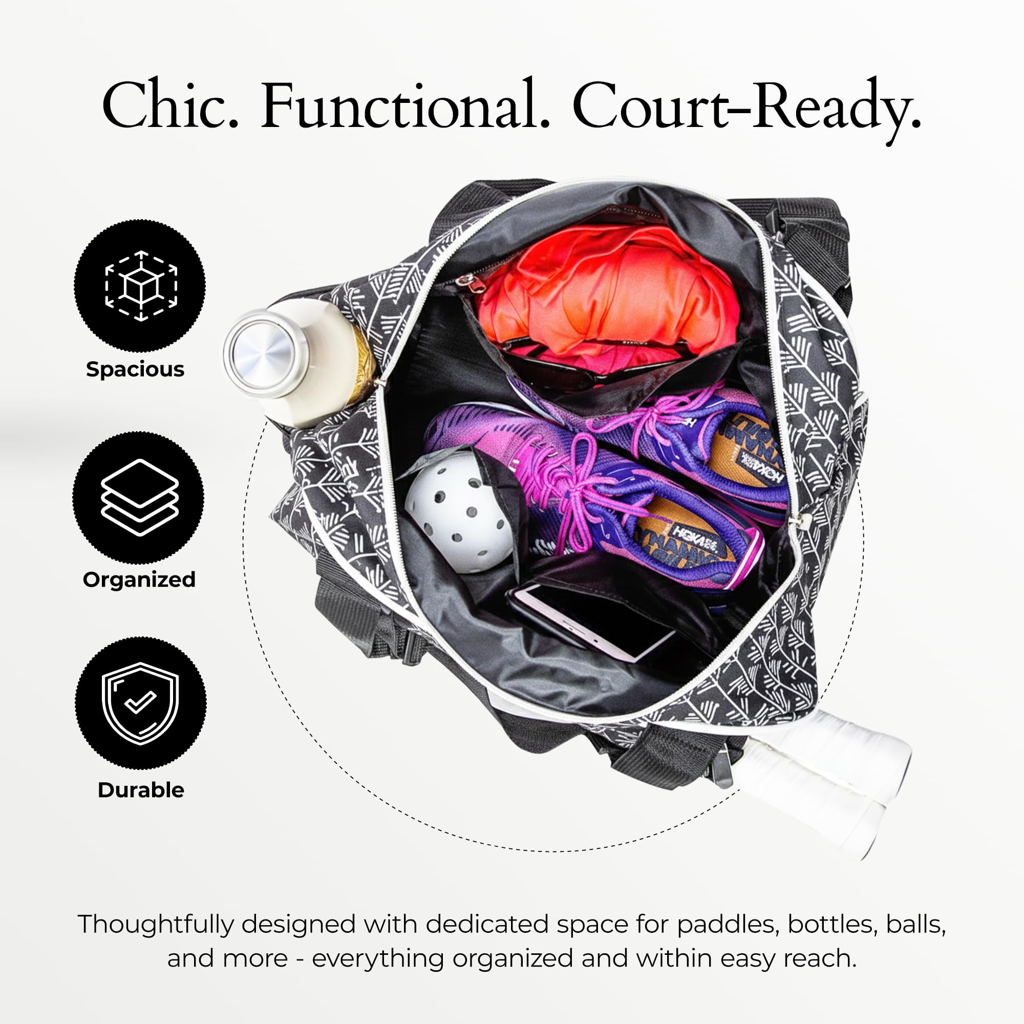 Pik’le’Ball Sport Premium Women's Pickleball Bag – Stylish and Versatile Sports Bag with Water Bottle Holder, Padded Paddle Pocket, and Spacious Design (fits 2+ Paddles!)