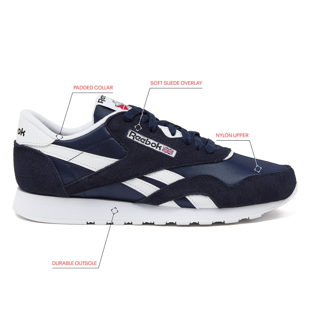 Reebok Classic Nylon Mens Sneakers Tennis Shoes, Vector Navy/Footwear White/Footwear White, 12