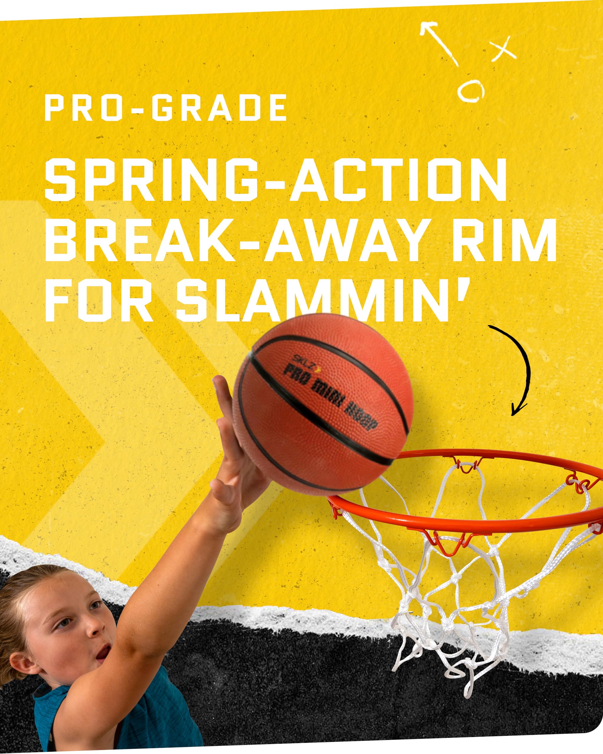 SKLZ Pro Mini Basketball Hoop - 18" x 12" Clear, Shatterproof Backboard, Breakaway Rim, Heavy Duty Net, & 5" Ball - Easy Mount Padded, Slide-On Over-Door Mounts - Suitable for Office, Dorm, Bedroom
