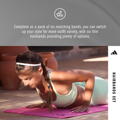 adidas Hairband Set - 6 Thin - Neutral Multi- Grey, White, Clay, Olive, Red, Navy