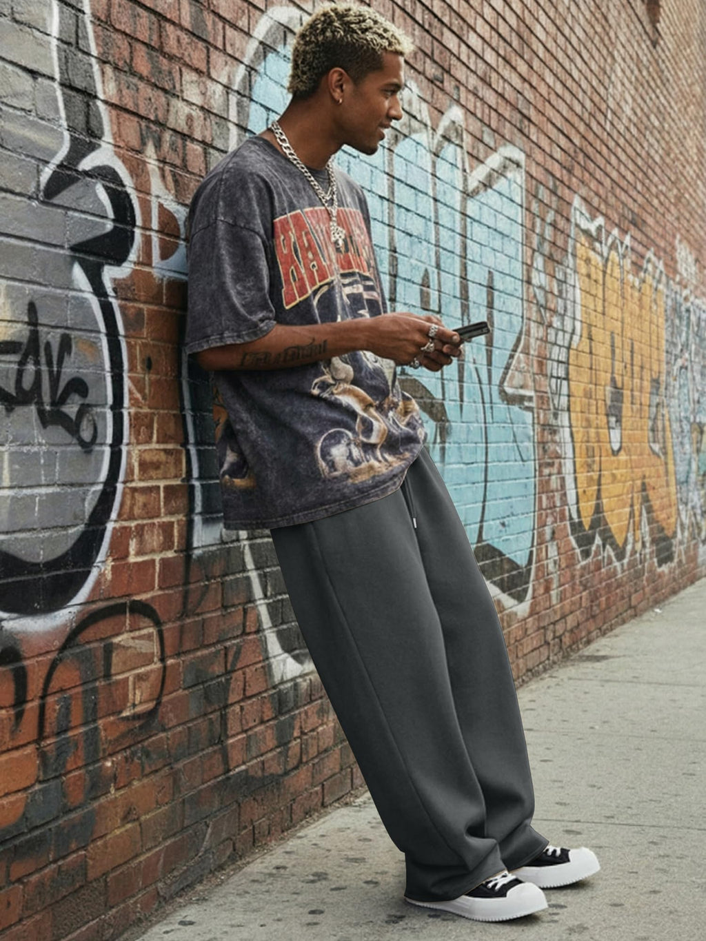 JMIERR Mens Baggy Sweatpants Drawstring Wide Leg Sweatpants with Pockets Mens Fashion Streetwear Colthing, XL, Dark Grey