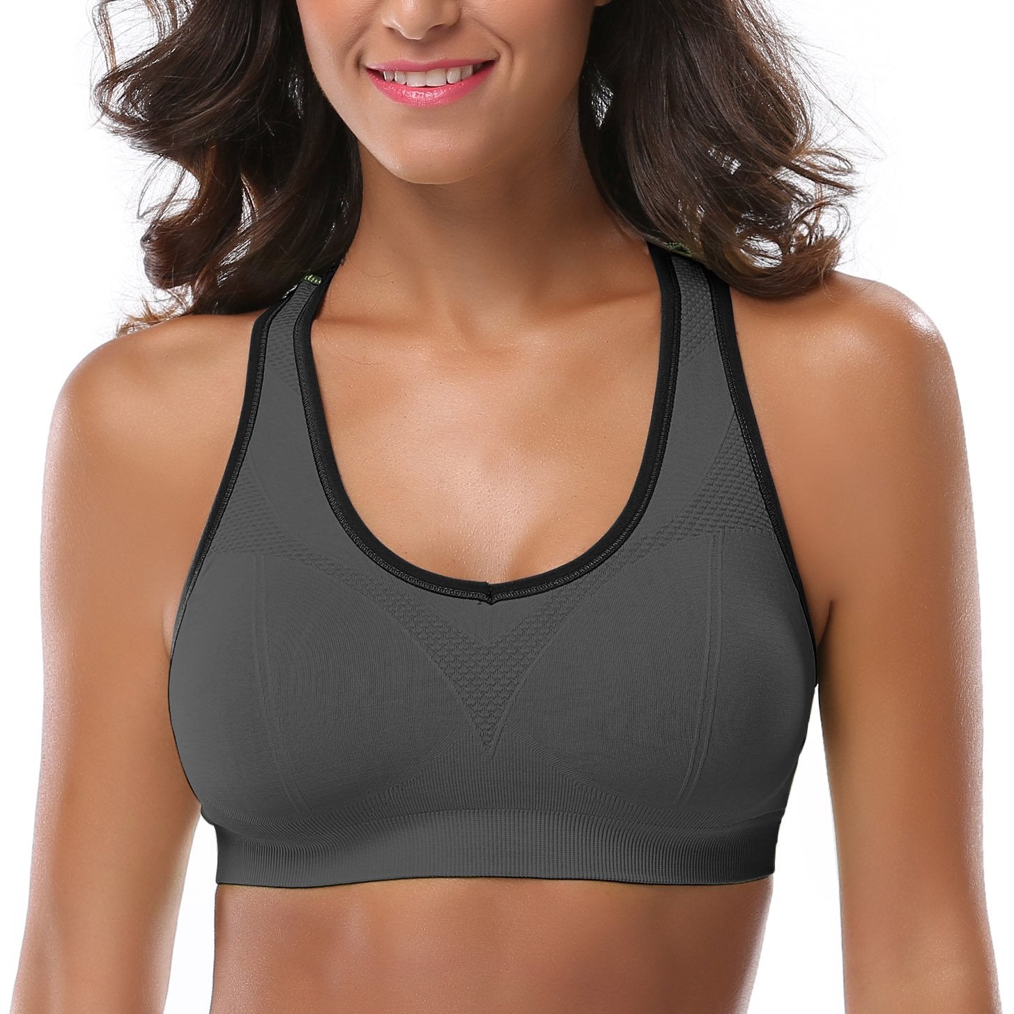 MIRITY Women Racerback Sports Bras - High Impact Workout Gym Activewear Bra Pack of 3 Color Black Grey White Size L