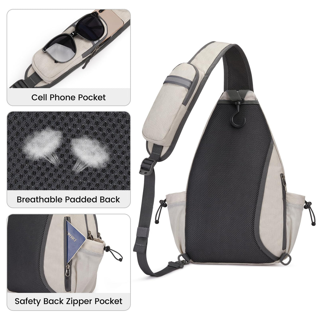G4Free Pickleball Bag Sport Tennis Sling Bag Lightweight Pickleball Paddle Bag, Ivory, L