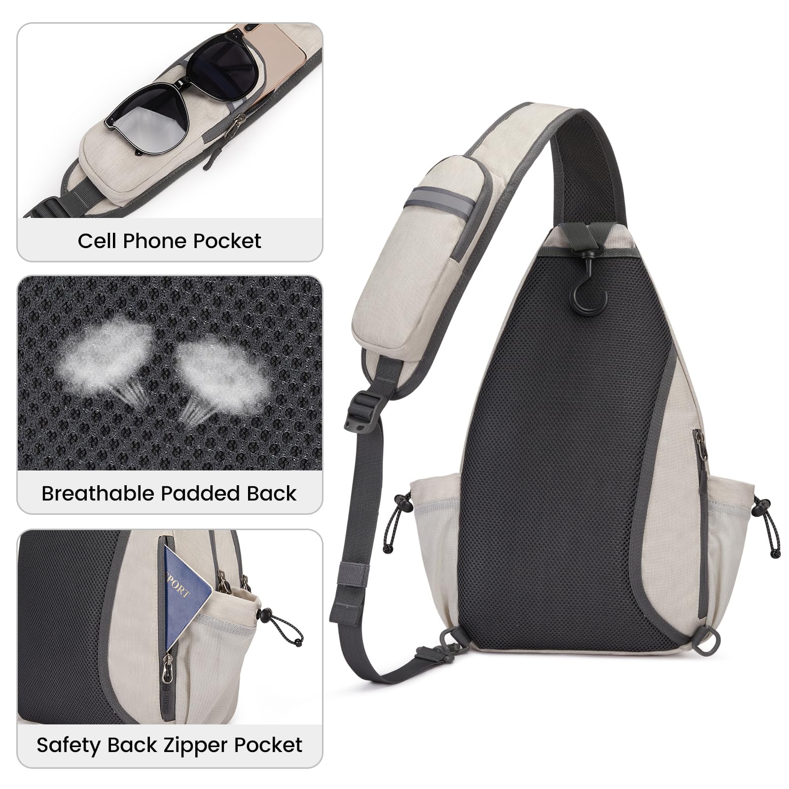 G4Free Pickleball Bag Sport Tennis Sling Bag Lightweight Pickleball Paddle Bag, Ivory, L
