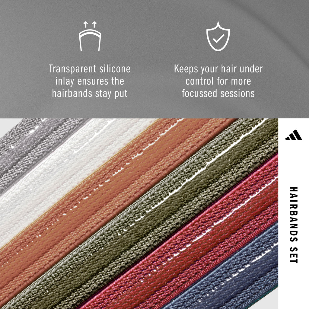 adidas Hairband Set - 6 Thin - Neutral Multi- Grey, White, Clay, Olive, Red, Navy